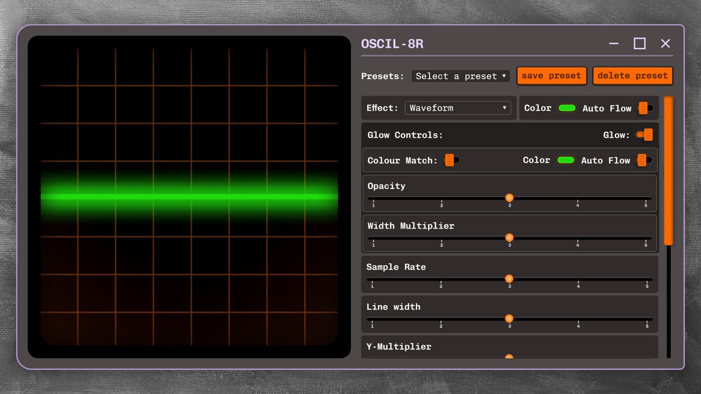 High-fidelity Figma design of the OSCIL-8R app