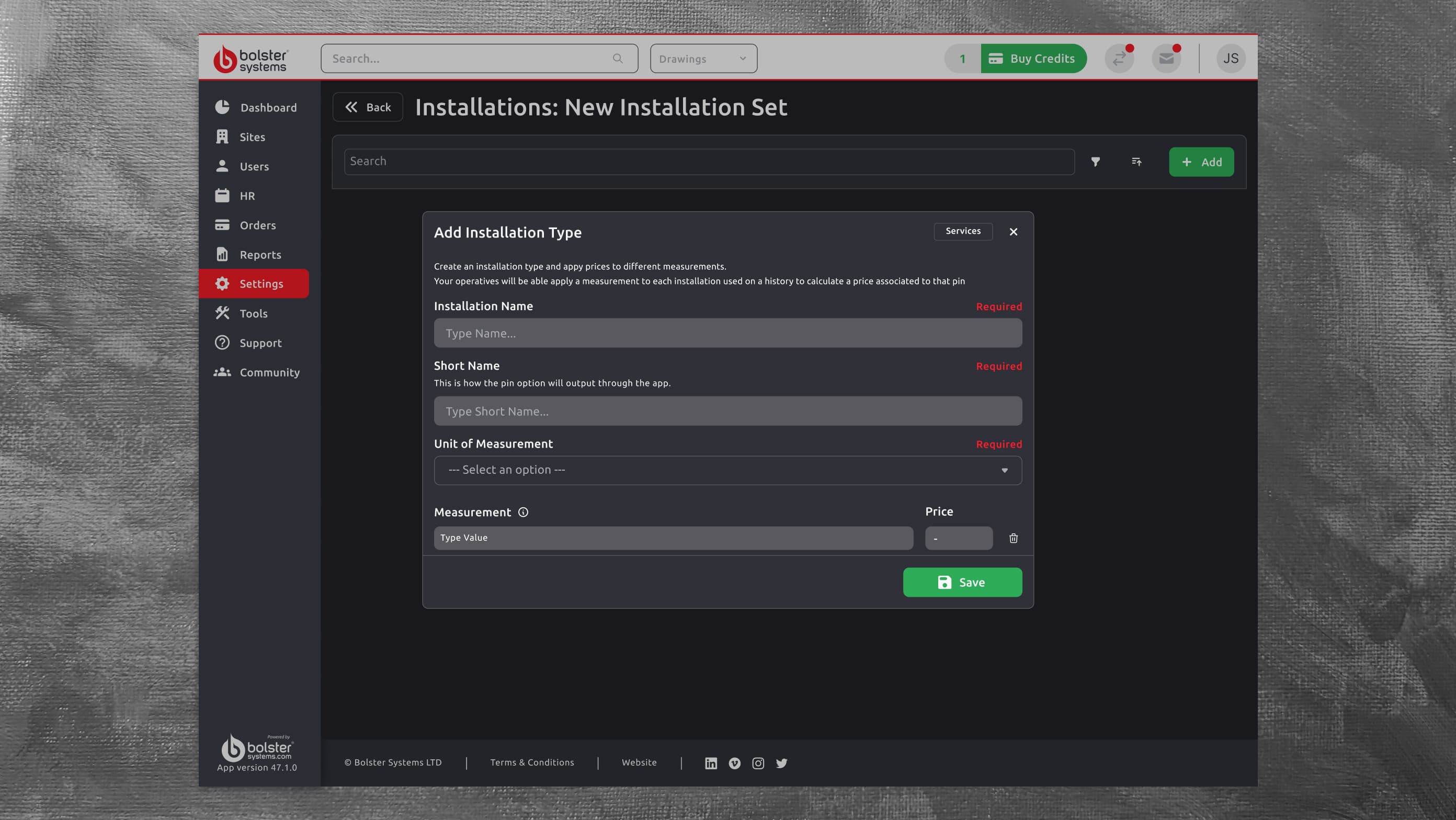 The design for the installation type creation flow.
