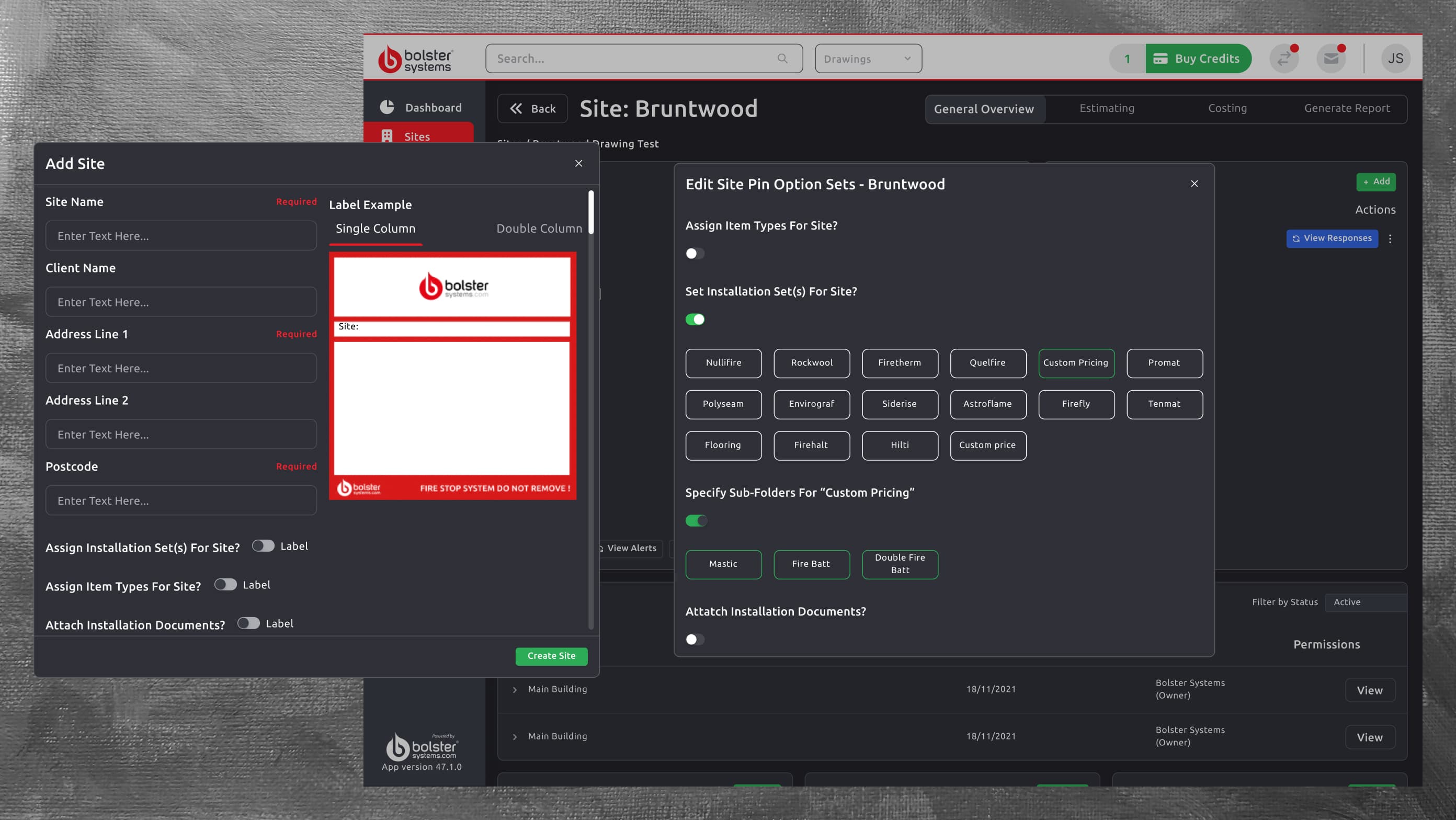 The design for the pin option edit flow at site level.