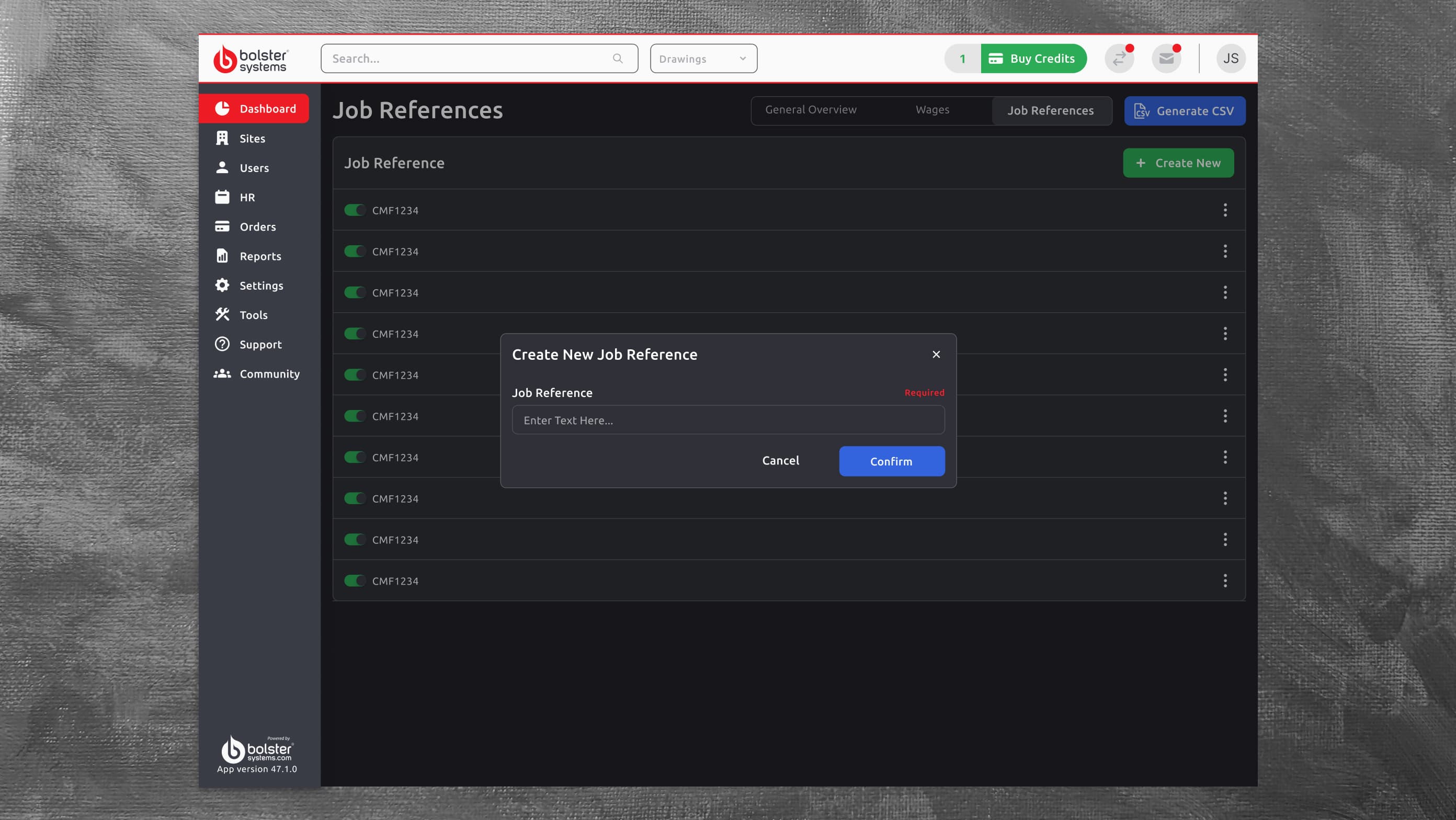 The design for the new job references tab within the timesheets area.