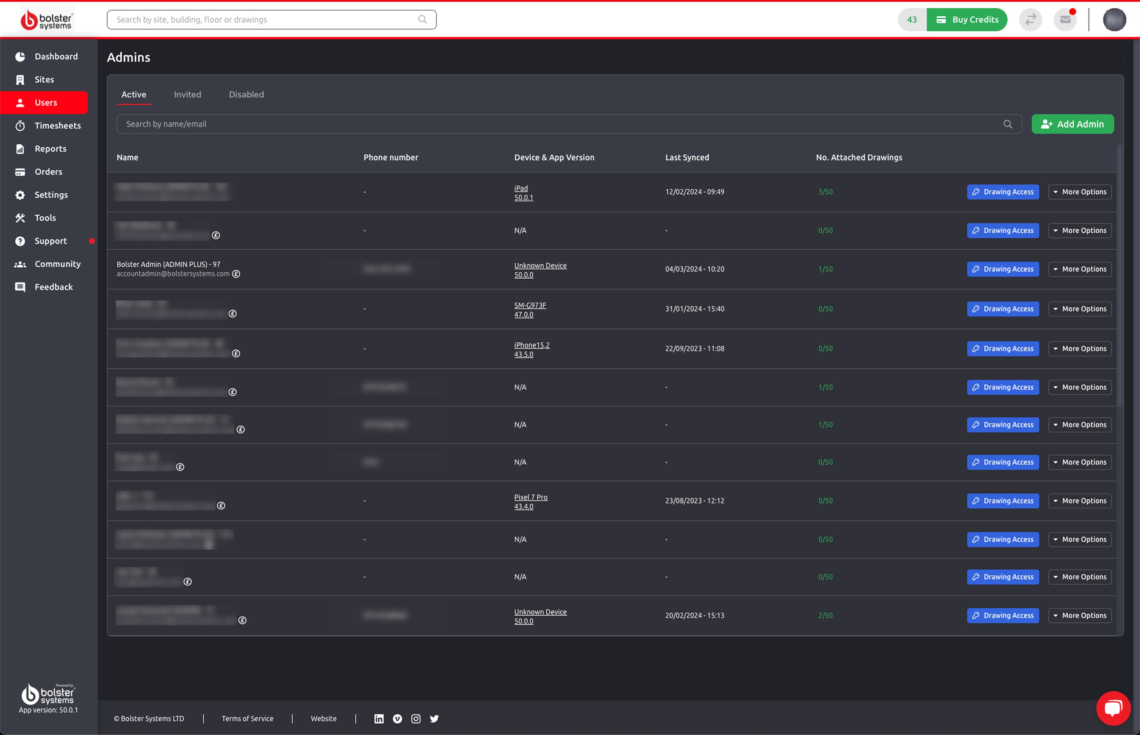 Screenshot of the final state of the Admins area