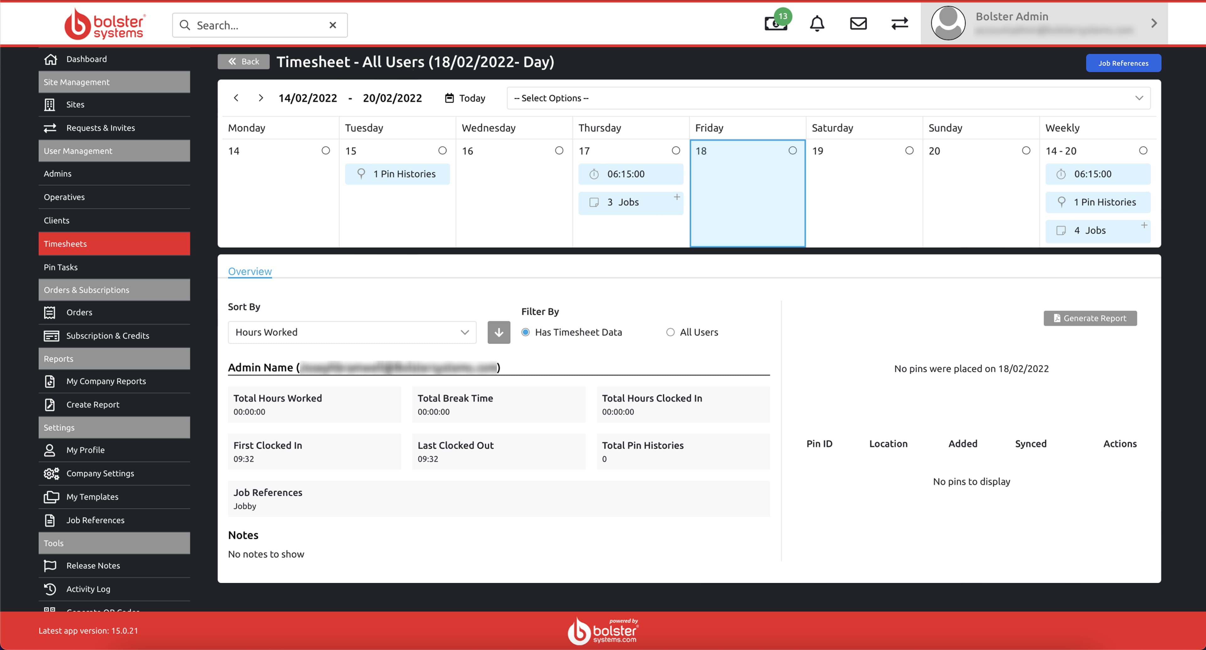 Screenshot of how the timesheets area looked prior to redesign